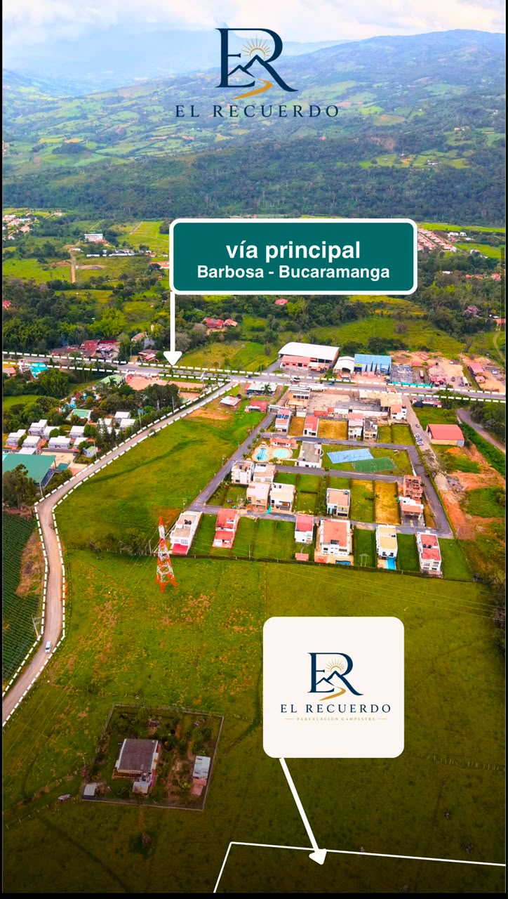 Vista aérea del proyecto El Recuerdo junto a la vía principal Barbosa – Bucaramanga
