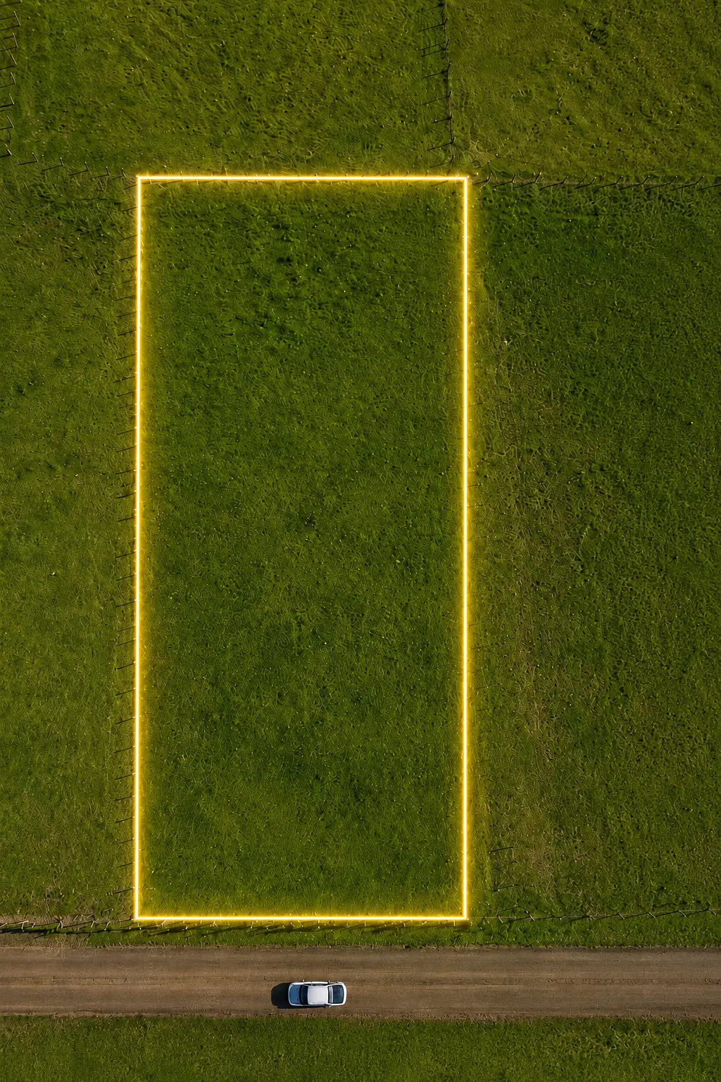 Vista aérea de un lote de 300 metros cuadrados con sus linderos resaltados